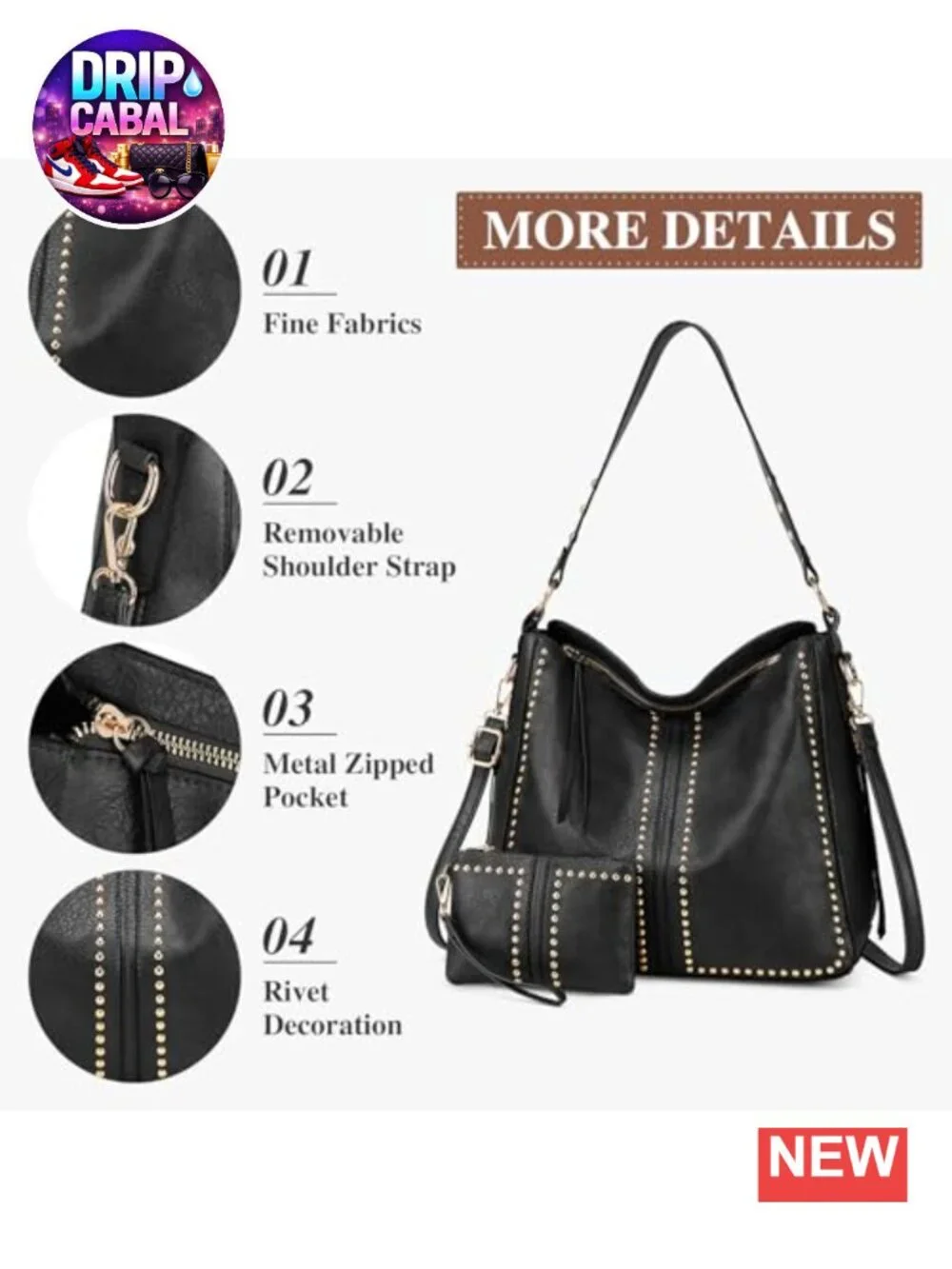 Vegan Leather Hobo Bag and Wallet Set w/ Adjustable Strap Large Tote